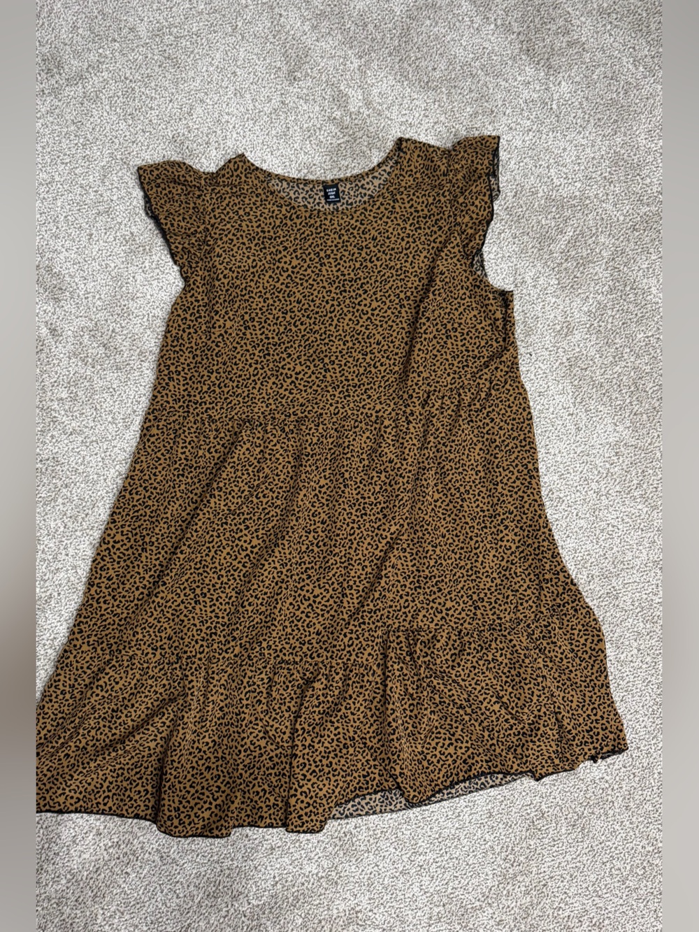 Leopard Print Ruffle Sleeve Dress - Brown/Black